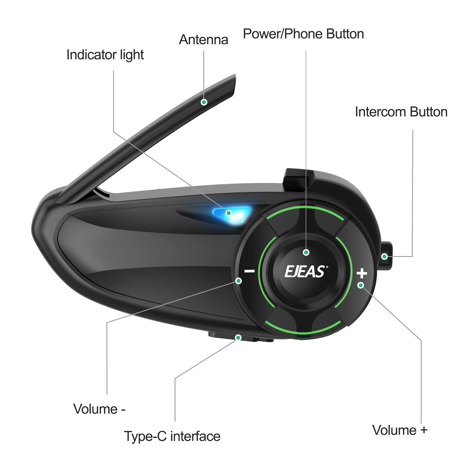 EJEAS Q8 Sistema de Auriculares de Intercomunicación de Malla para Casco de Moto