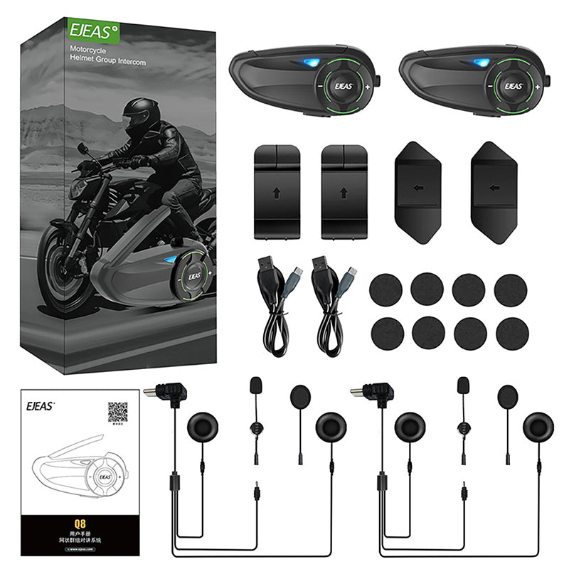 EJEAS Q8 Sistema de Auriculares de Intercomunicación de Malla para Casco de Moto