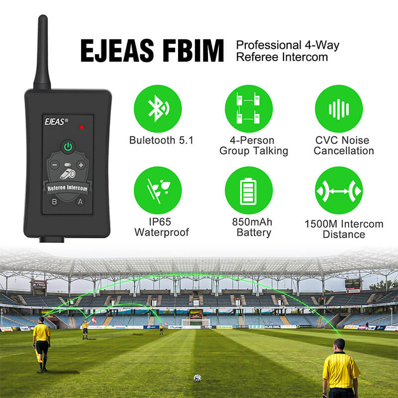 EJEAS FBIM Sistema de Auriculares de Intercomunicación Bluetooth para Árbitros