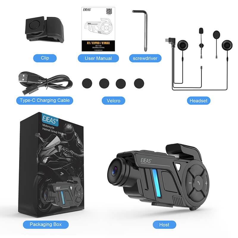 EJEAS K1 2-en-1 Intercomunicador para motocicletas y grabador para casco