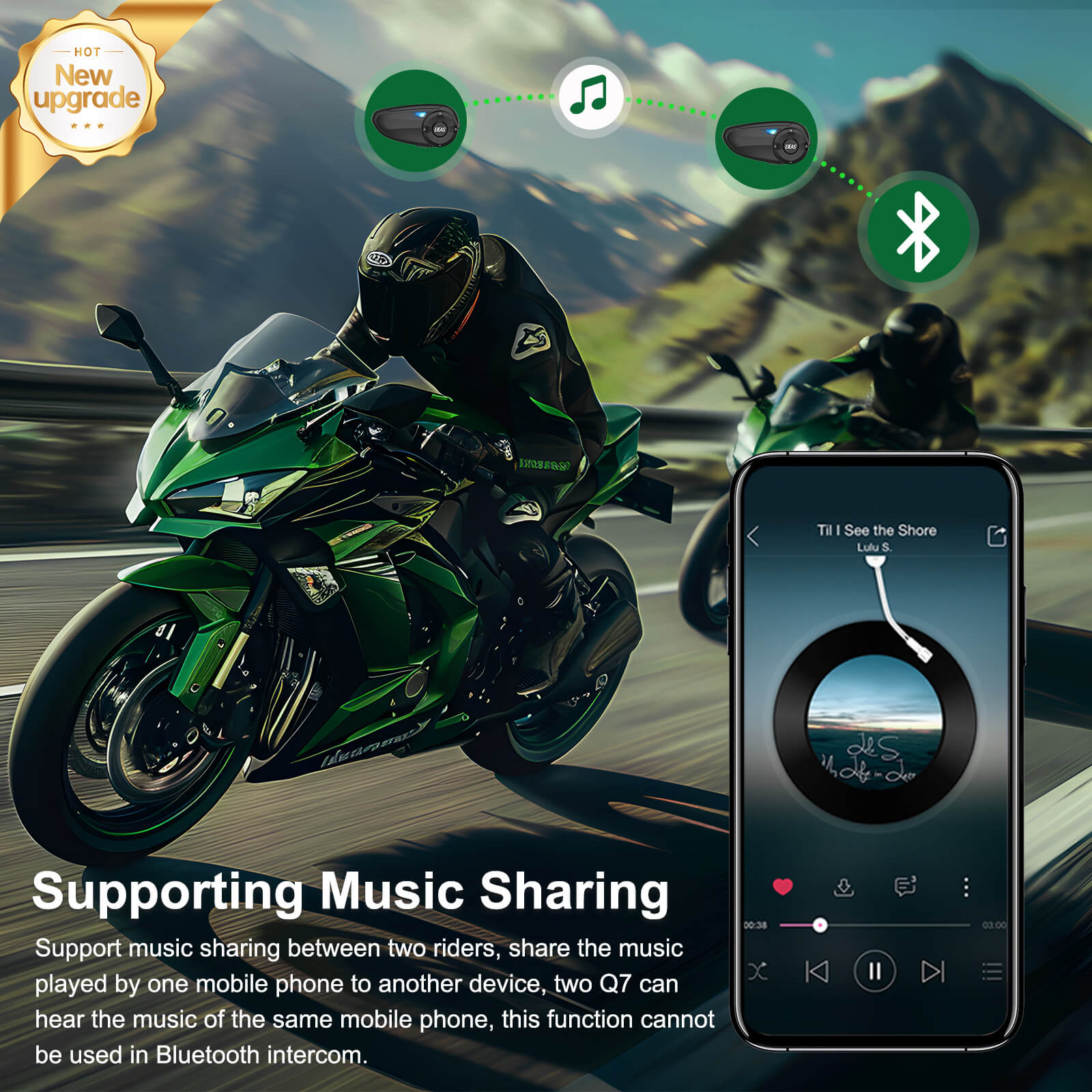 Sistema de Intercomunicadores Bluetooth EJEAS Q7 para Casco de Moto