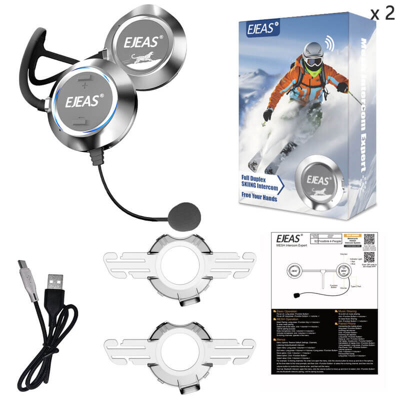 EJEAS S2 Casco de Esquí Snow Leopard con Intercomunicador de Malla Musical