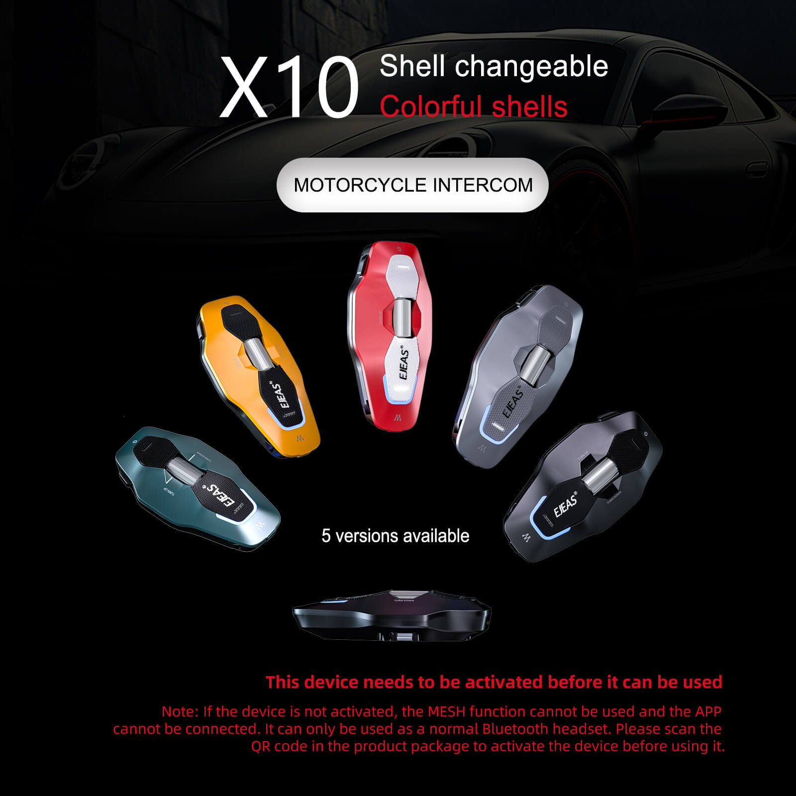 EJEAS Phantom X10 MESH+5G Sistema de Intercomunicación para Cascos de Motocicleta