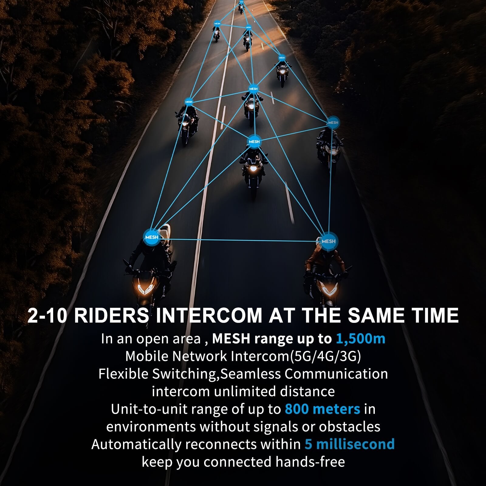 EJEAS Phantom X10 MESH+5G Sistema de Intercomunicación para Cascos de Motocicleta