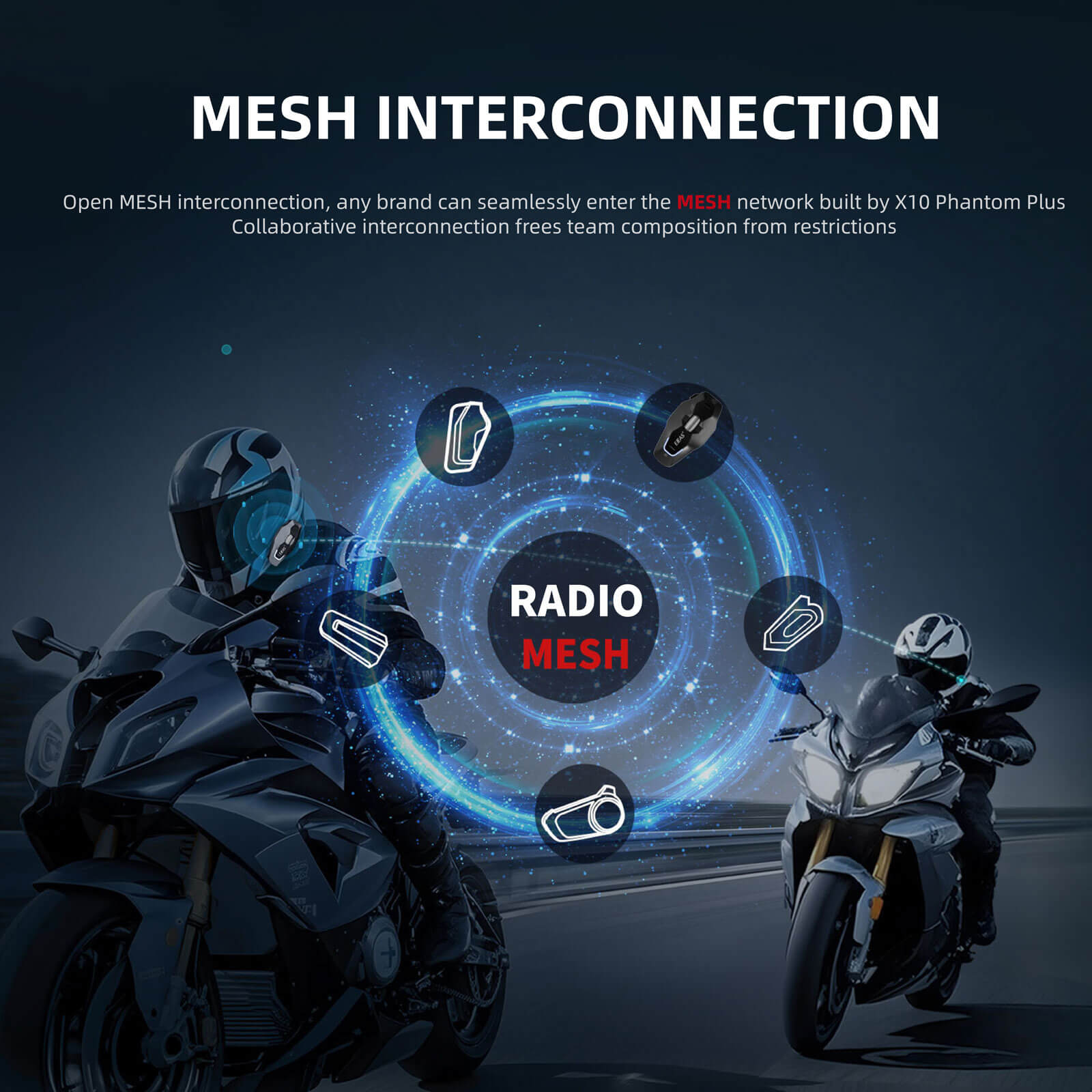EJEAS Phantom X10 Plus MESH+5G Sistema de Comunicación para Casco de Motocicleta