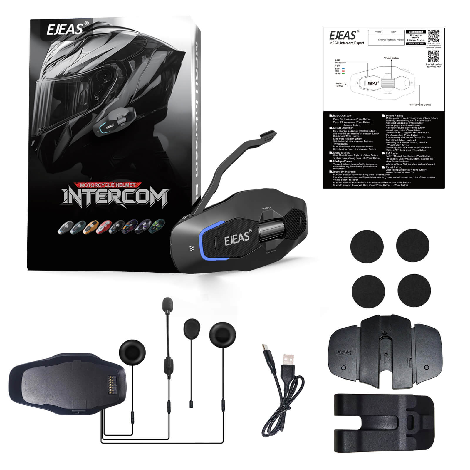 EJEAS Phantom X10 Plus MESH+5G Sistema de Comunicación para Casco de Motocicleta
