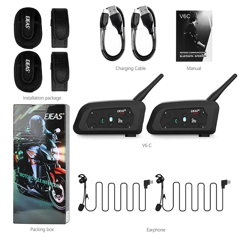EJEAS V6C Sistema de Intercomunicador Inalámbrico Bluetooth para Exteriores
