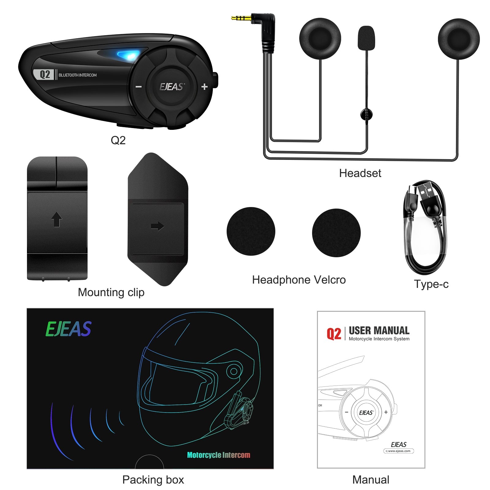 Auriculares Bluetooth EJEAS Q2 para casco de motocicleta para 2 ciclistas