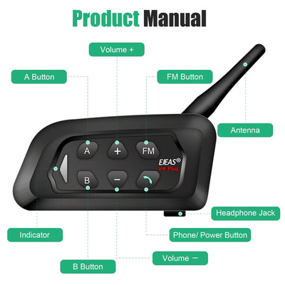 EJEAS V4C Sistema de Intercomunicador Bluetooth Inalámbrico para Exteriores