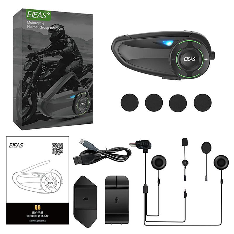EJEAS Q8 Sistema de Auriculares de Intercomunicación de Malla para Casco de Moto