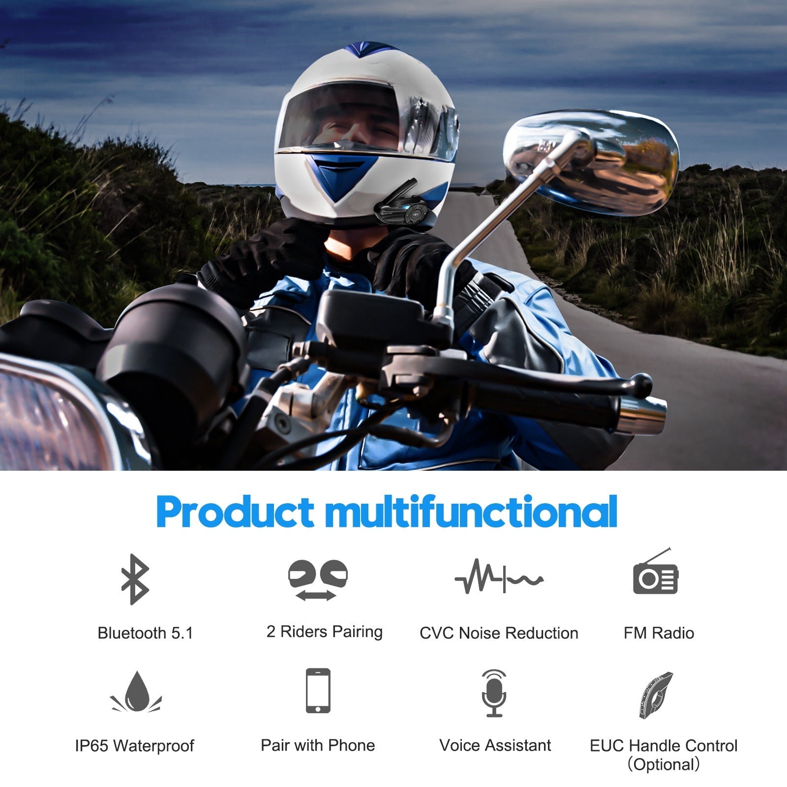 Auriculares Bluetooth EJEAS Q2 para casco de motocicleta para 2 ciclistas