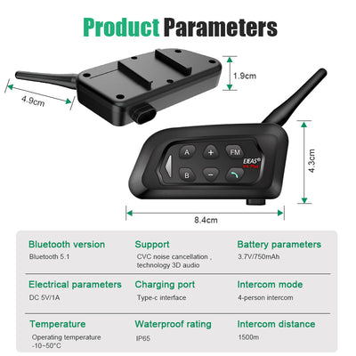 EJEAS V4C Sistema de Intercomunicador Bluetooth Inalámbrico para Exteriores