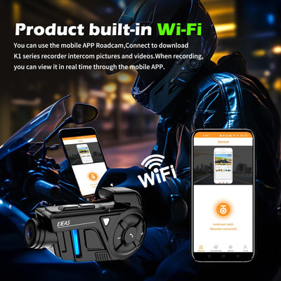 EJEAS K1 2-en-1 Intercomunicador para motocicletas y grabador para casco