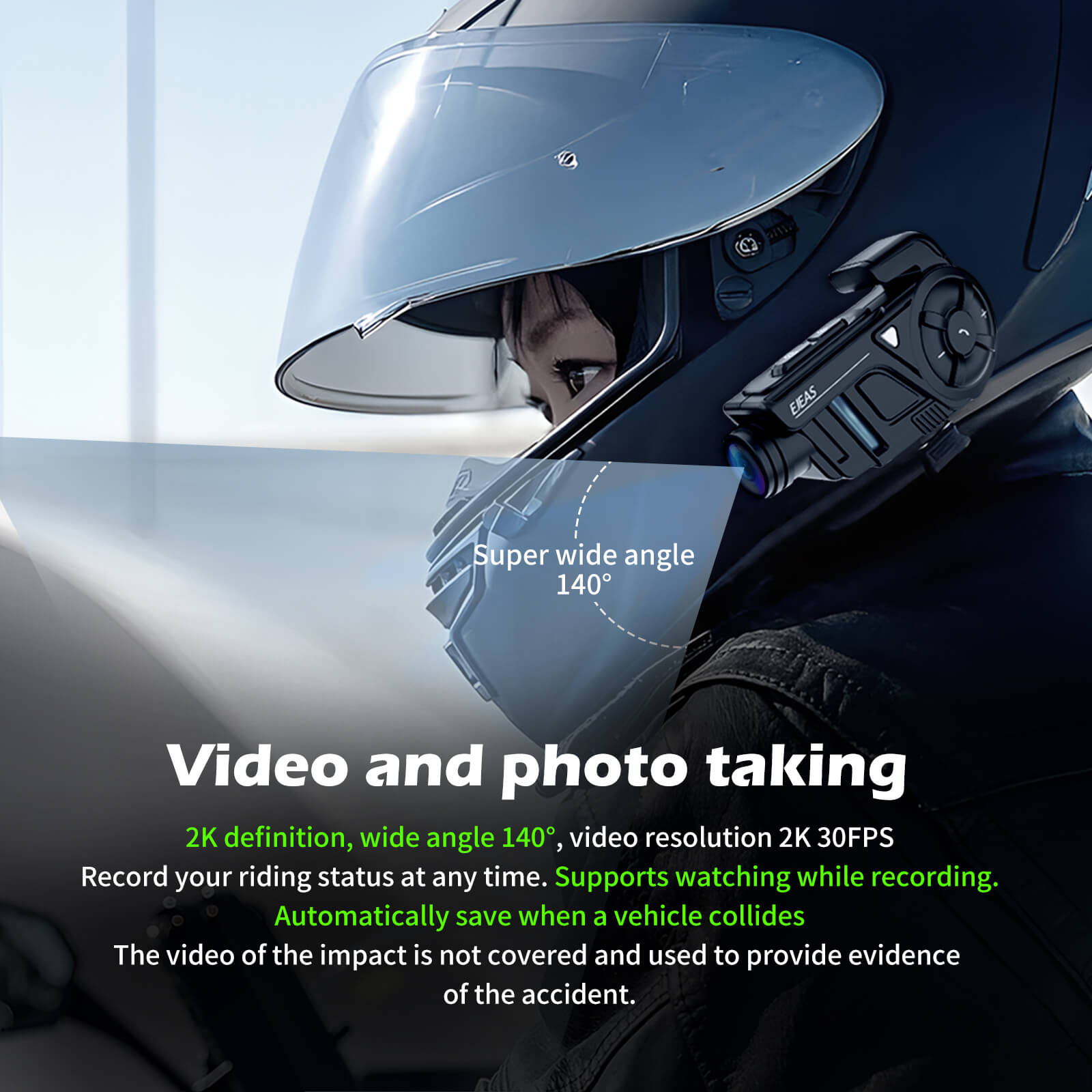 EJEAS K1 2-en-1 Intercomunicador para motocicletas y grabador para casco