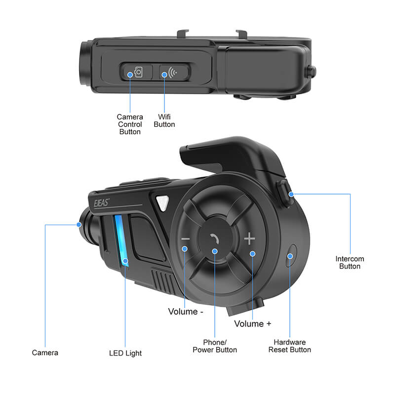 EJEAS K1 2-en-1 Intercomunicador para motocicletas y grabador para casco