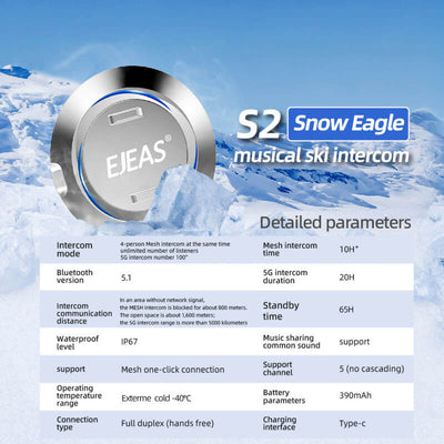 Sistema de Intercomunicación de Malla para Casco de Esquí Snow Eagle EJEAS S2