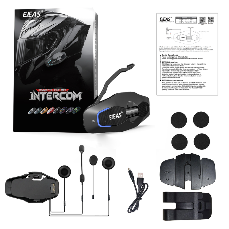 EJEAS Phantom X10 Plus MESH+5G Sistema de Comunicación para Casco de Motocicleta