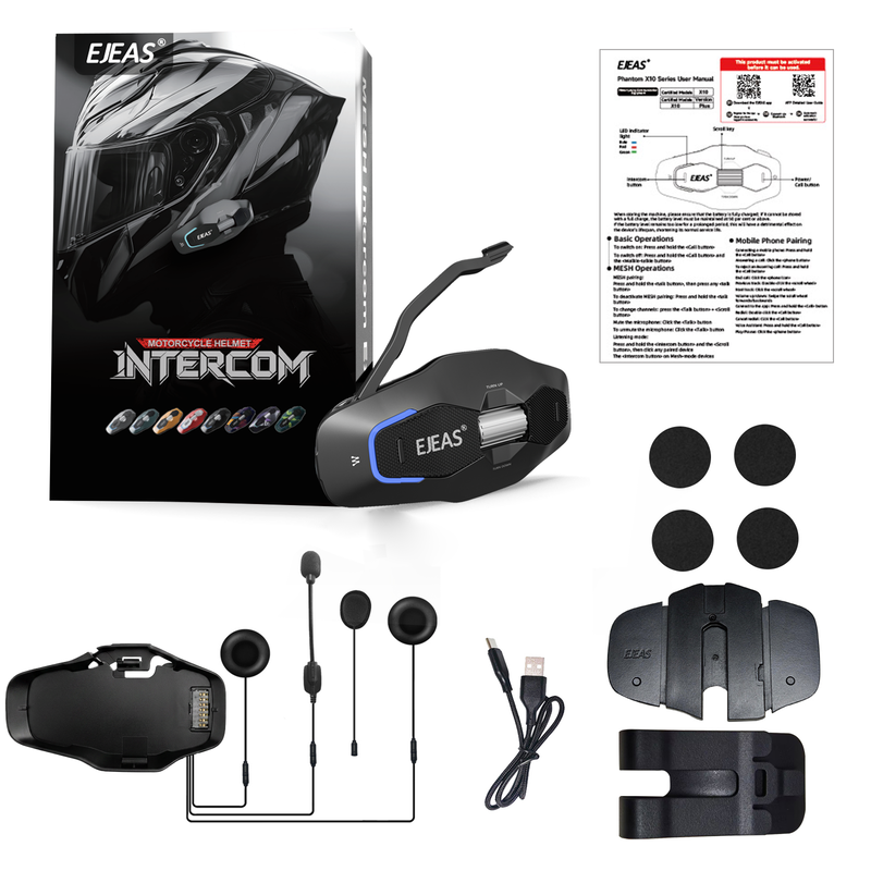 EJEAS Phantom X10 MESH+5G Sistema de Intercomunicación para Cascos de Motocicleta