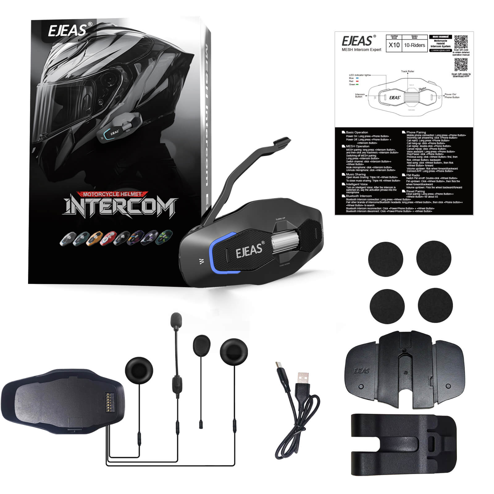 EJEAS Phantom X10 MESH+5G Sistema de Intercomunicación para Cascos de Motocicleta