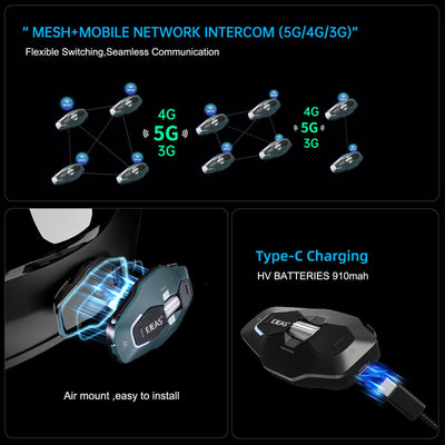 EJEAS Phantom X10 MESH+5G Sistema de Intercomunicación para Cascos de Motocicleta