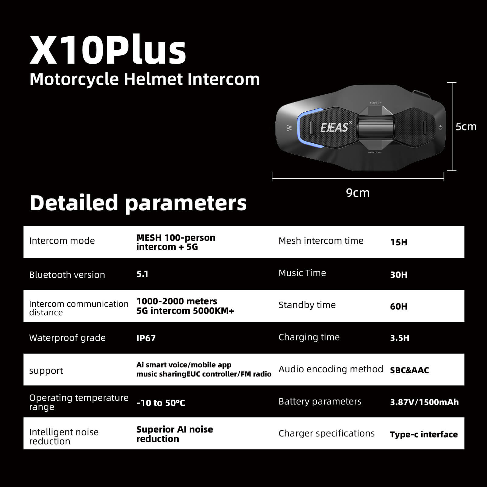 EJEAS Phantom X10 Plus MESH+5G Sistema de Comunicación para Casco de Motocicleta